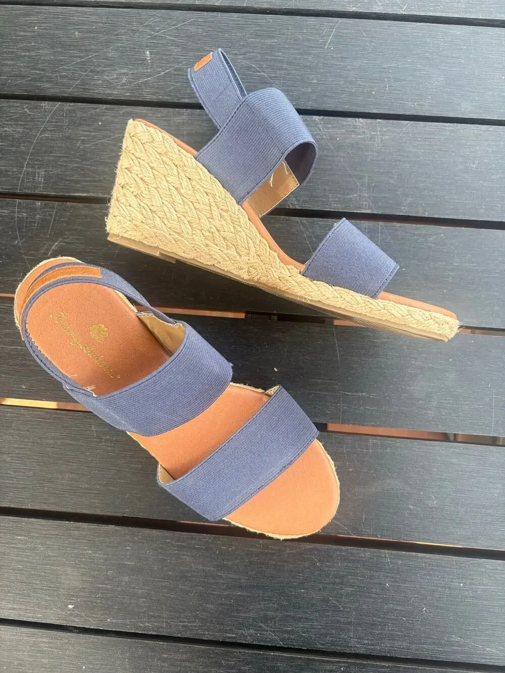 Tommy Bahama Navy Sakura Espadrille Wedge Sandals Size 7 Peep Toe Sling Back